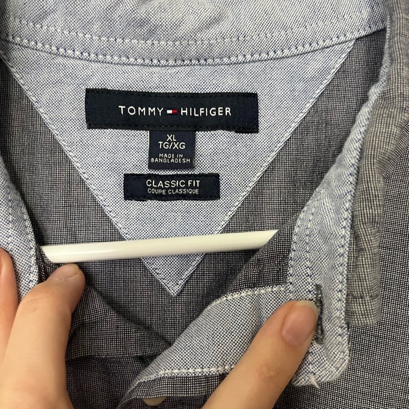 Tommy Hilfiger Classic Fit Button Down Blue Gray Textured Print Button Collar XL - Picture 6 of 9